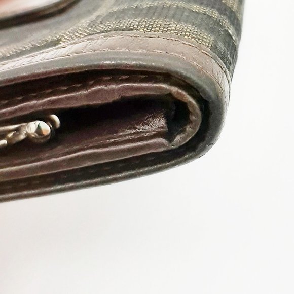 Fendi Zucca Bifold Snap Brown & Tan Leather Jacquard Small Wallet 5.25" X 3.25" - Picture 7 of 16